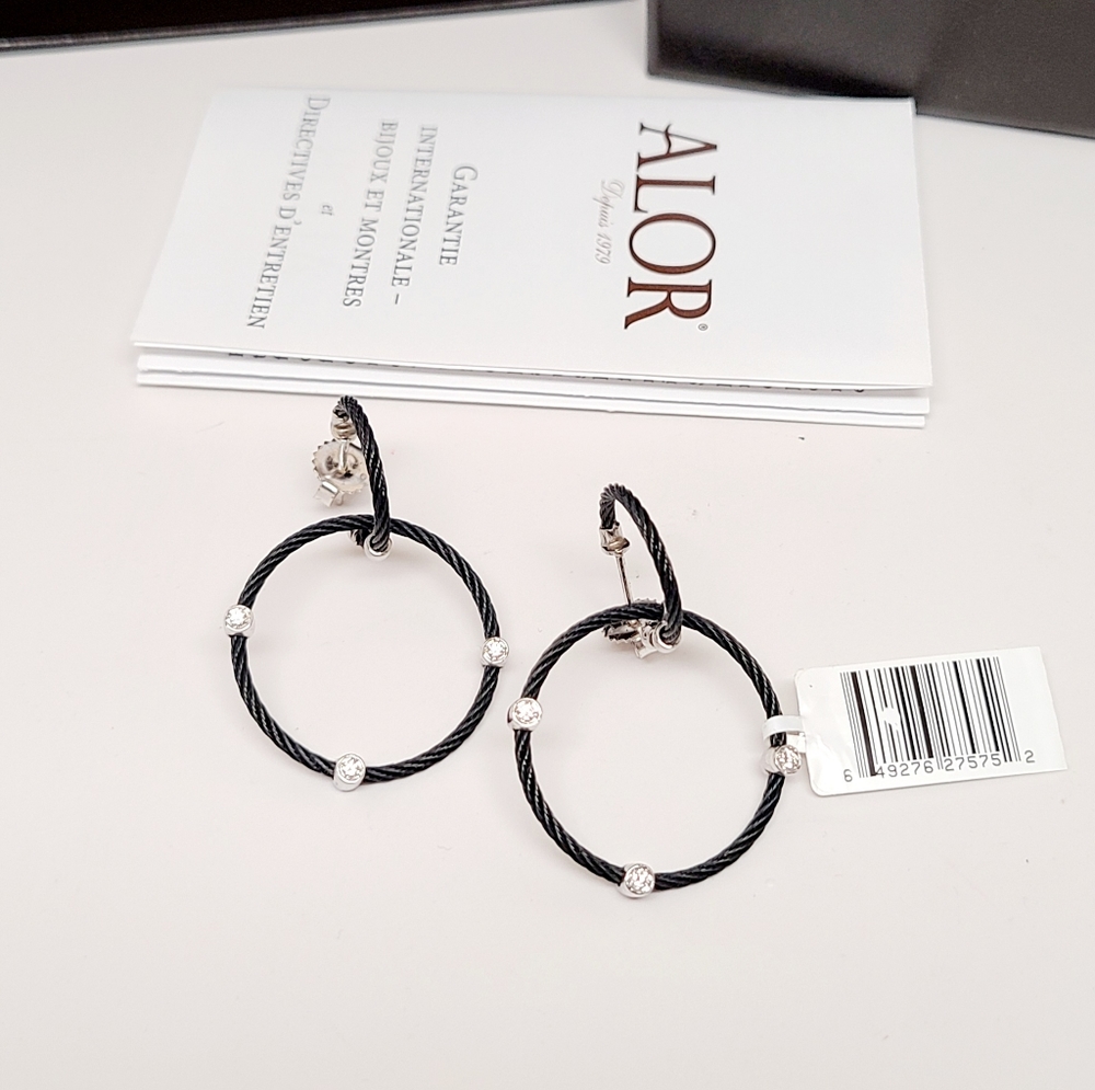 ALOR Black and 18k White Gold Diamond earrings